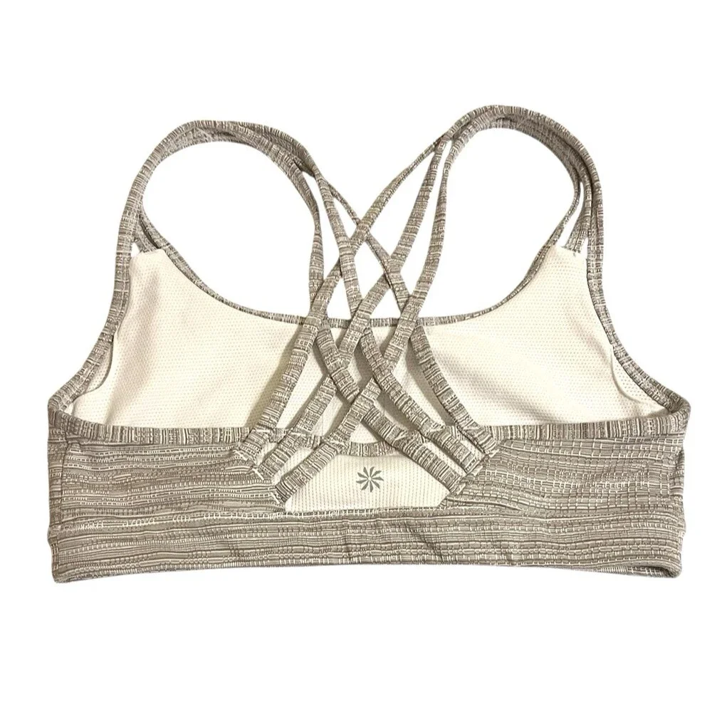 ATHLETA Tan Jacquard Fully Focused Sports Bra Strappy Active Yoga Women's Medium